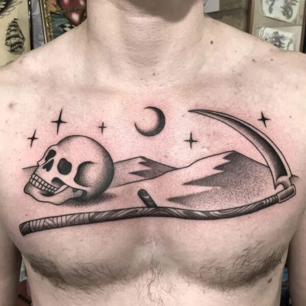 Melnbalts dotwork tetovējums, meistars Daniels Zars, Rīgas Tinte